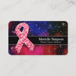 Galaxy Pink Glitter Breast Cancer Survivor Coach B Business Card