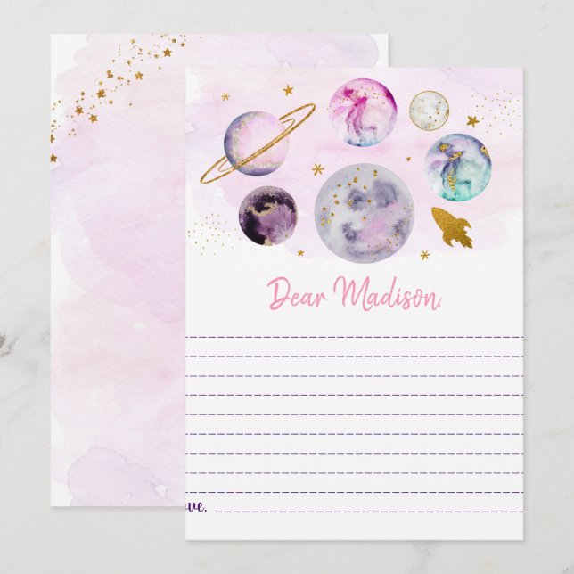 Galaxy Pink Gold Space Birthday Time Capsule Cards (Front/Back)