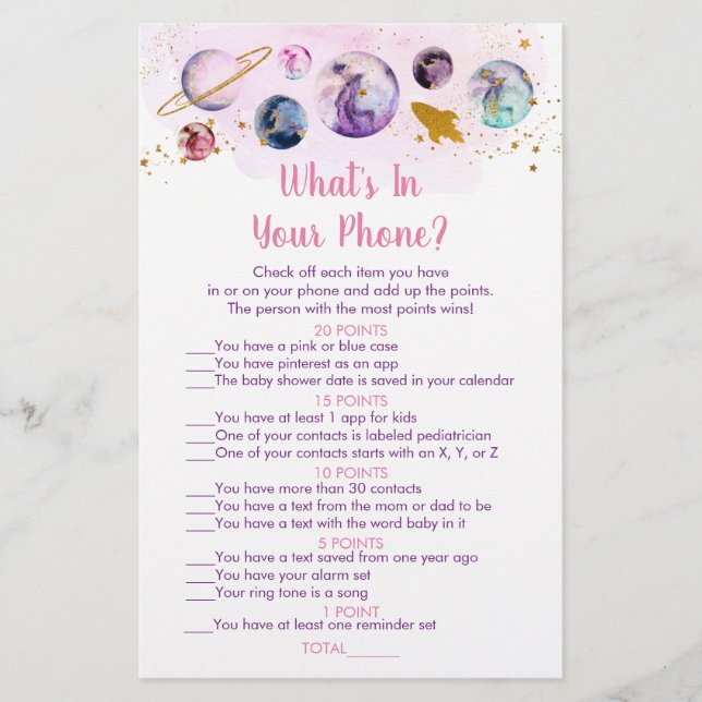 Galaxy Pink Gold Space What's In Your Phone Game (Front)