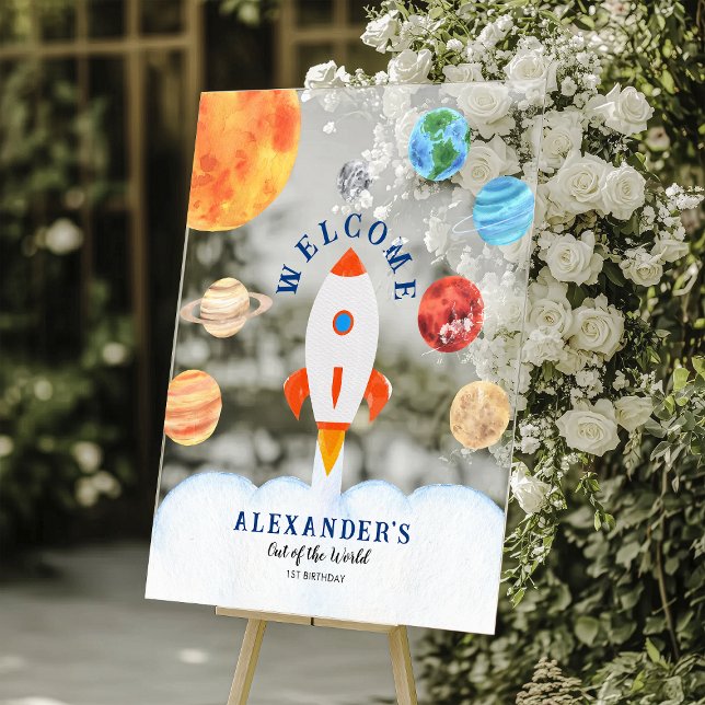 Galaxy Planets and Stars Space Rocket Welcome Acrylic Sign (Creator Uploaded)