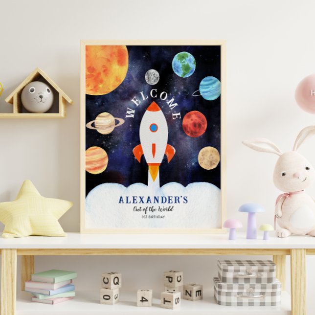 Galaxy Planets and Stars Space Rocket Welcome Poster (Creator Uploaded)