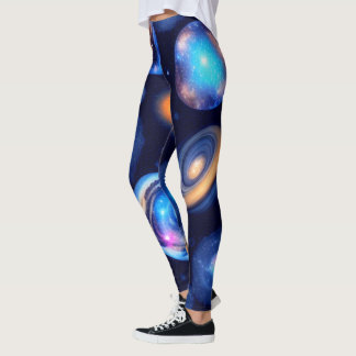 Galaxy Planets Black Sky Leggings