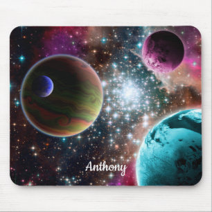 Galaxy Planets Stars Monogram Mouse Mat