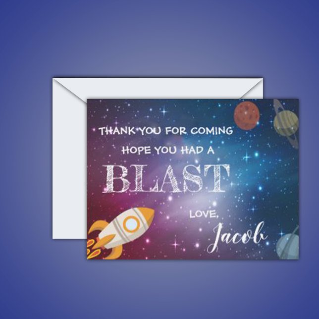 Galaxy Rocket Planets Themed Birthday Thank you  Postcard (Galaxy Rocket Outer Space Birthday Thank You Postcard)