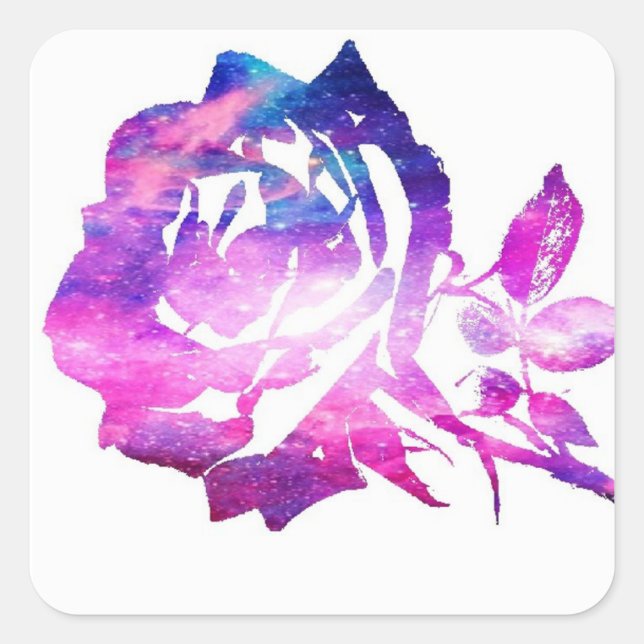 Galaxy Rose shape pink and purple shinning stars S Square Sticker (Front)