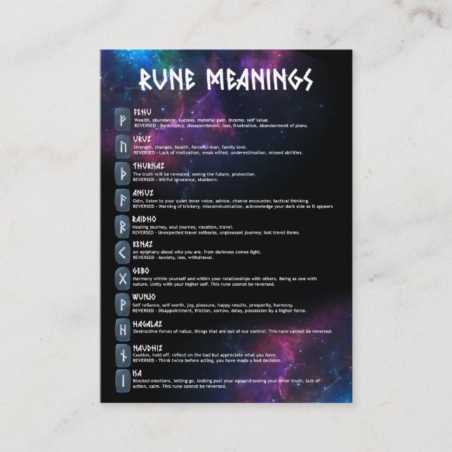 Galaxy Rune Meaning Cards (Front)