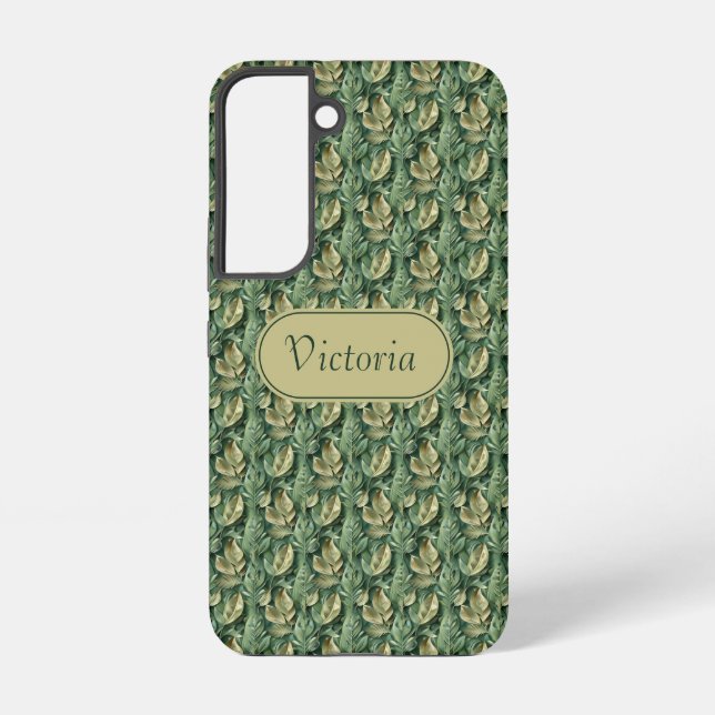 Galaxy S22 Green Leaves Pattern Faux Leather  Samsung Galaxy S22 Case (Back)