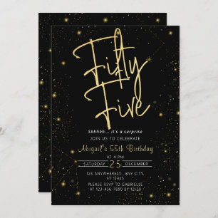 Galaxy Script Black and Gold 55th Birthday Party Invitation