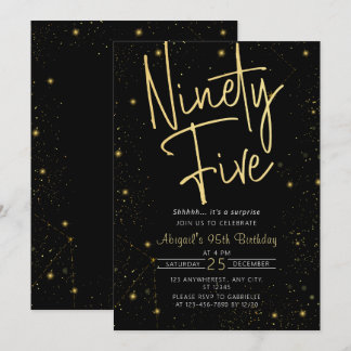 Galaxy Script Black and Gold 95th Birthday Party Invitation