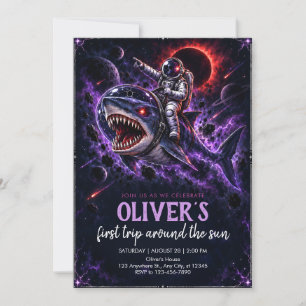 Galaxy Shark First Birthday Invitation