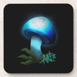 Galaxy Shiitake Glowing Light Blue Mushroom Coaster