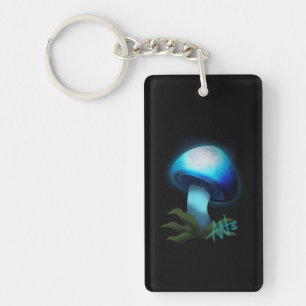 Galaxy Shiitake Glowing Light Blue Mushroom Key Ring
