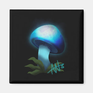 Galaxy Shiitake Glowing Light Blue Mushroom Magnet