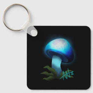 Galaxy Shiitake Glowing Light Blue Mushroom Metal Key Ring