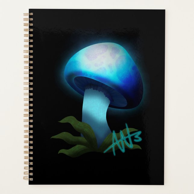 Galaxy Shiitake Glowing Light Blue Mushroom Planner (Front)