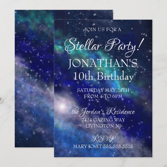 Galaxy Sky Stellar Birthday Party Invitation (Front/Back)