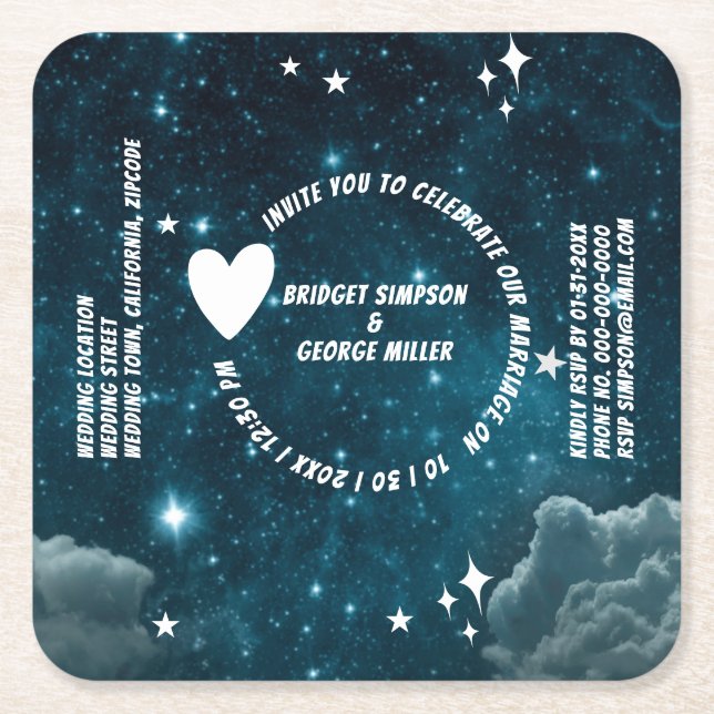 galaxy sky wedding invitation on Paper Coaster (Front)