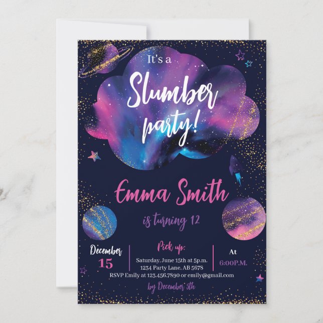 Galaxy Slumber Party Black Invitation (Front)