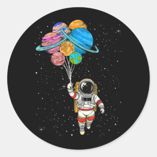Galaxy Space Astronaut Holding Planet Balloons Classic Round Sticker