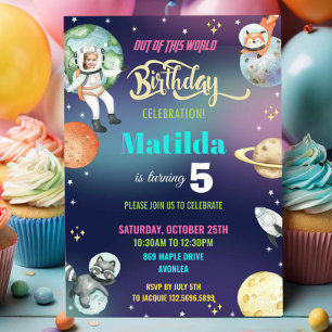 Galaxy Space Astronaut Planets Girl Birthday Photo Invitation