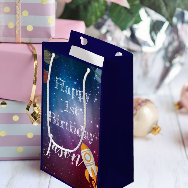 Galaxy Space Baby Name 1st Birthday Party Favour Small Gift Bag (Galaxy Space Baby Name 1st Birthday Party Favor Small Gift Bag)