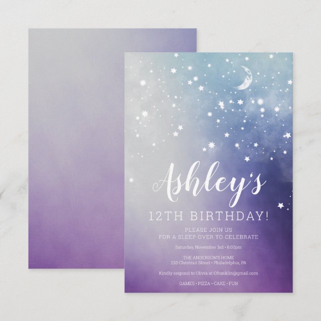 Galaxy Space Birthday Sleepover Invitation (Front/Back)