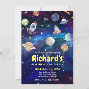 Galaxy Space First Trip Around the Sun Birthday Invitation