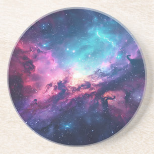 Galaxy space glitter nebula purple pink universe coaster