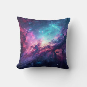 Galaxy space glitter nebula purple pink universe cushion