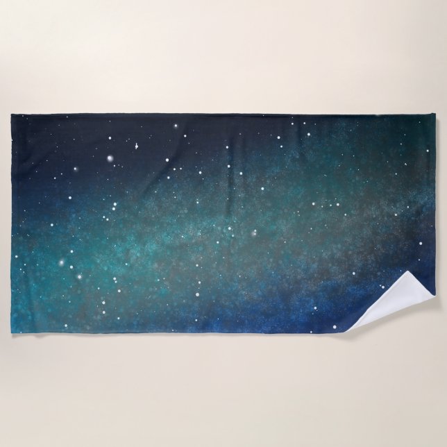 Galaxy Space Nebula Night Sky Blue Green Beach Towel (Front)