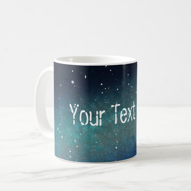 Galaxy Space Nebula Night Sky Blue Green Coffee Mug (Front Left)