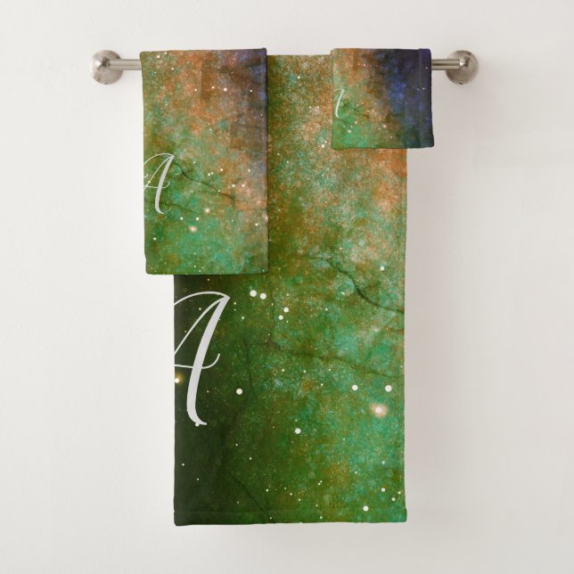 Galaxy Space Nebula Night Sky Orange Personalised Bath Towel Set (Insitu)