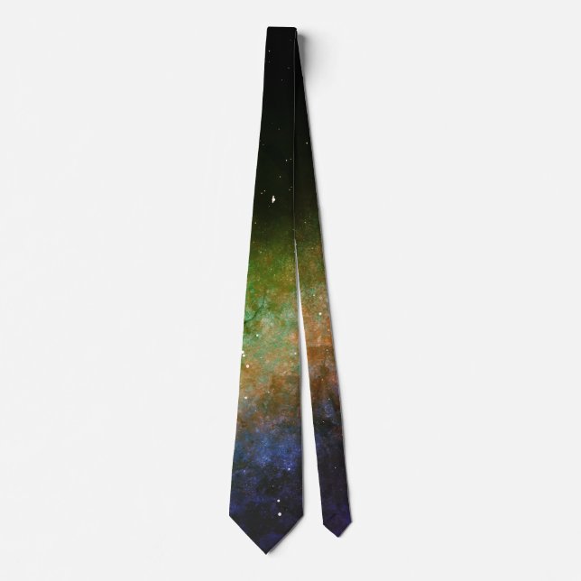 Galaxy Space Nebula Night Sky Red Orange Green Tie (Front)