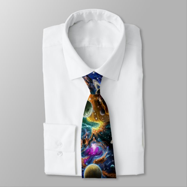 Galaxy Space Planets Geek Tie (Tied)