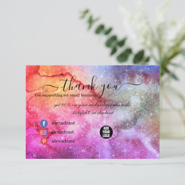 Galaxy Space Stars Ultra Violet Pink Nebula  Thank You Card (Standing Front)