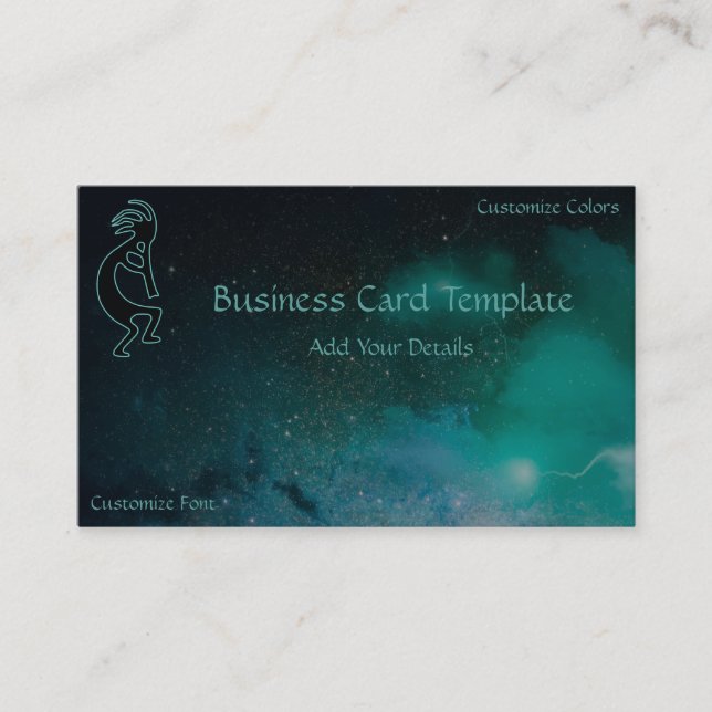 Galaxy Space Teal Kokopelli Logo Business Card (Front)