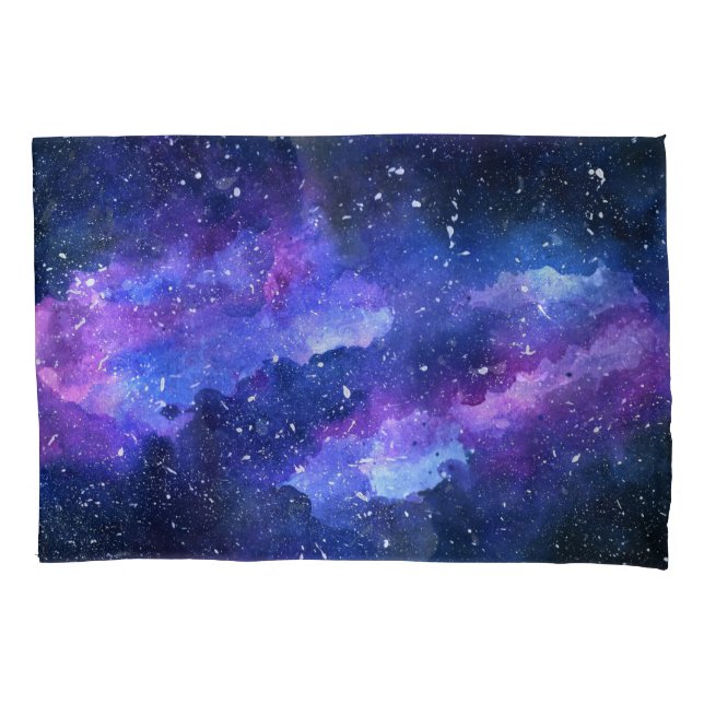 Galaxy Space Universe Watercolor Purple Pillowcase (Front)