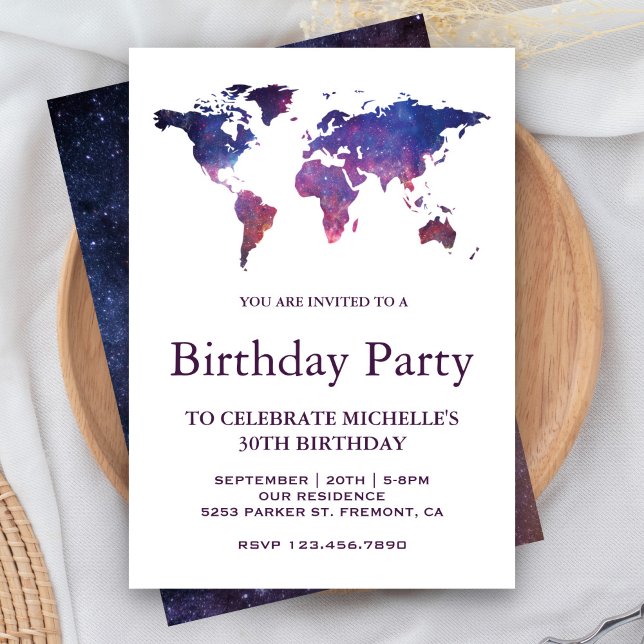 Galaxy Space World Map Birthday Party Invitation (Creator Uploaded)