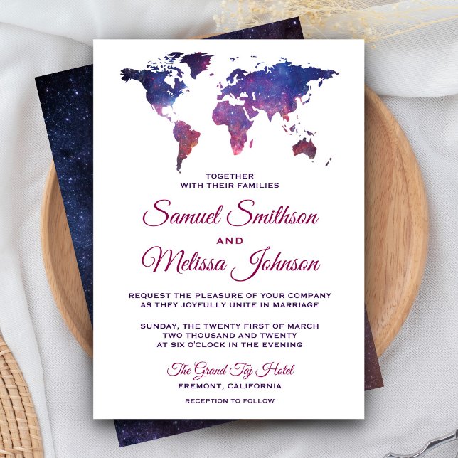 Galaxy Space World Map Wedding Invitation (Creator Uploaded)