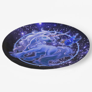 Galaxy Sparkle Bue Unicorn Paper Plate