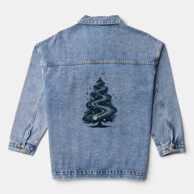 Galaxy Spiral Christmas Tree Denim Jacket (Back)
