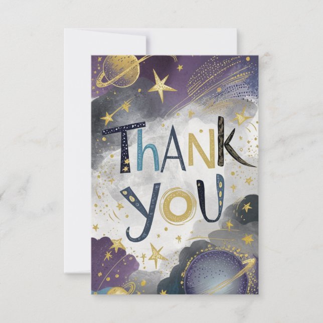 Galaxy Starry Meteor Celestial Thank You Card (Front)