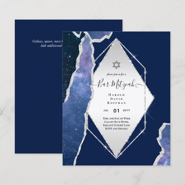 Galaxy Starry Night BAR MITZVAH Agate Invitation (Front/Back)