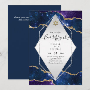 Galaxy Starry Night BAR MITZVAH Invitations Blue