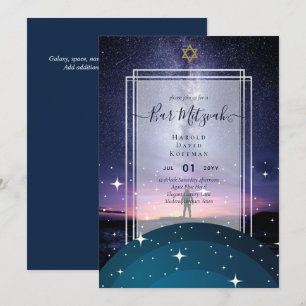 Galaxy Starry Night BAR MITZVAH Invitations Blue