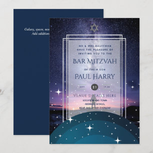 Galaxy Starry Night BAR MITZVAH Invitations Navy
