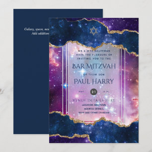 Galaxy Starry Night BAR MITZVAH Invitations Navy