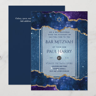 Galaxy Starry Night BAR MITZVAH Invitations Navy