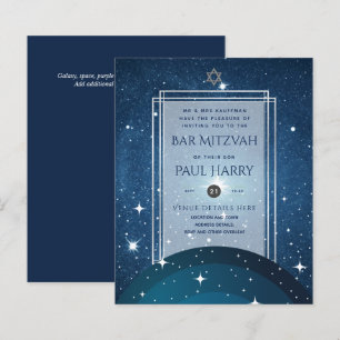 Galaxy Starry Night BAR MITZVAH Invitations Navy