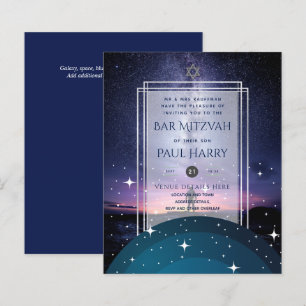 Galaxy Starry Night BAR MITZVAH Invitations Navy